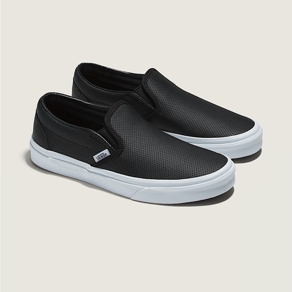Vans Classic Slip in Perforated Black Leather Shoes